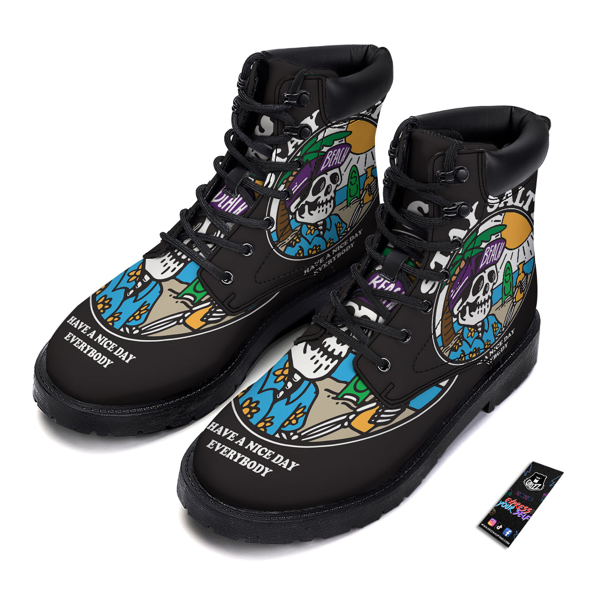 Skull Relax On Beach Print Boots-grizzshop