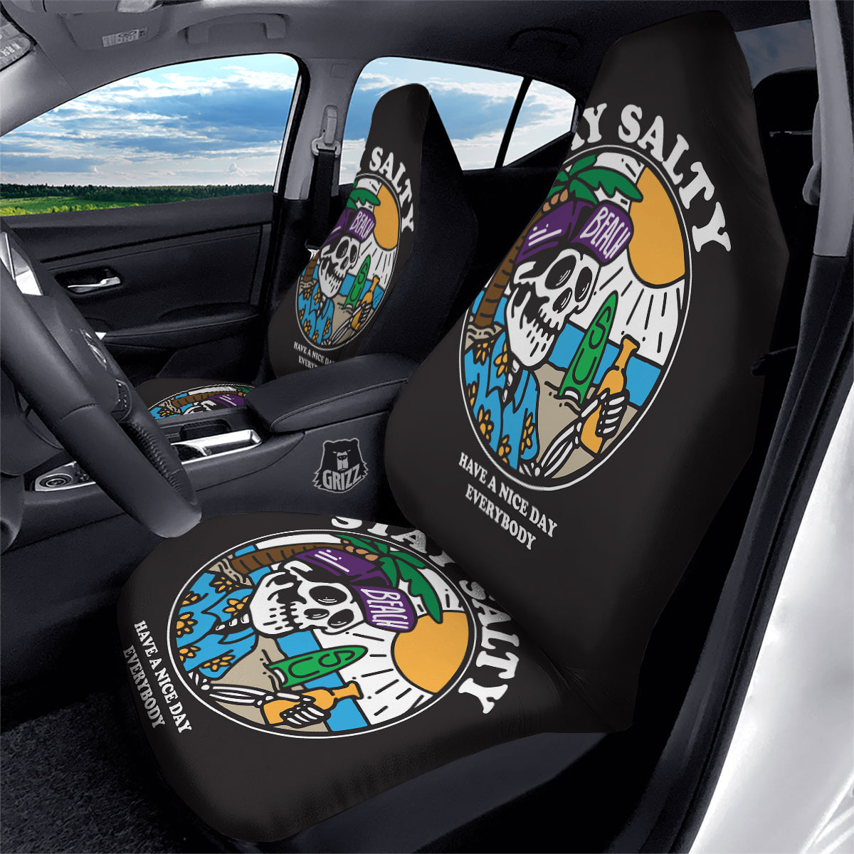 Skull Relax On Beach Print Car Seat Covers-grizzshop