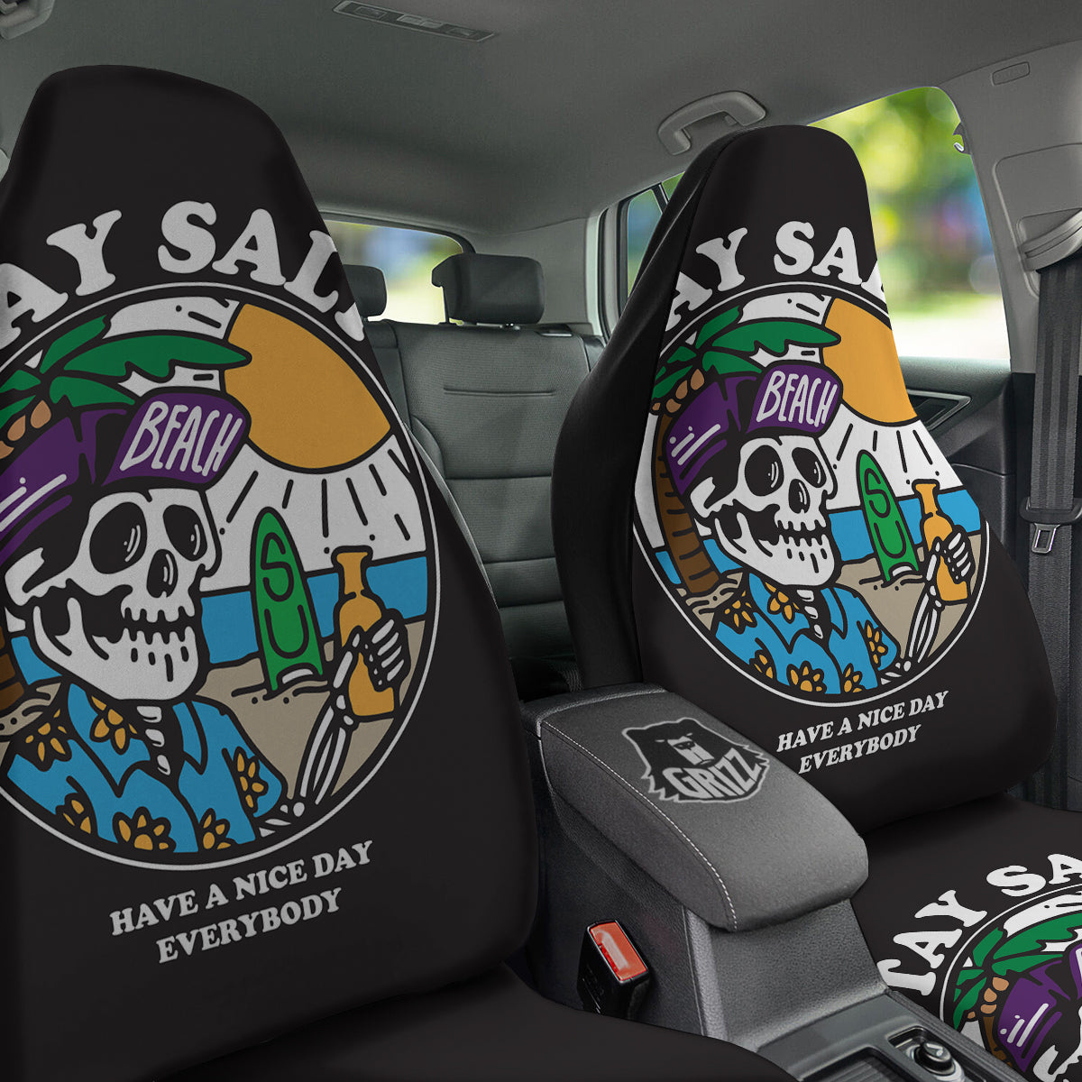 Skull Relax On Beach Print Car Seat Covers-grizzshop