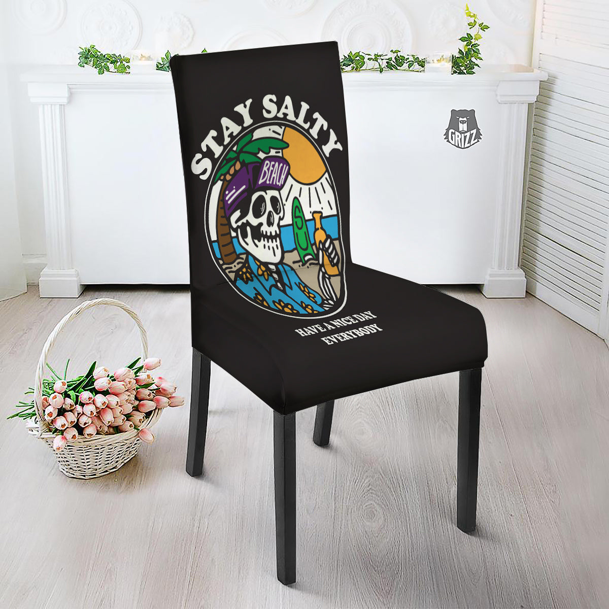 Skull Relax On Beach Print Dining Chair Slipcover-grizzshop