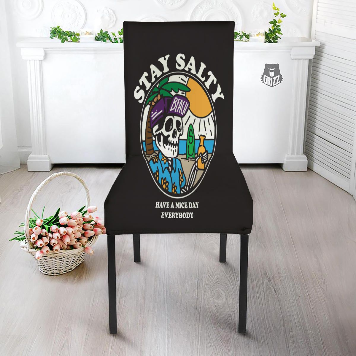 Skull Relax On Beach Print Dining Chair Slipcover-grizzshop