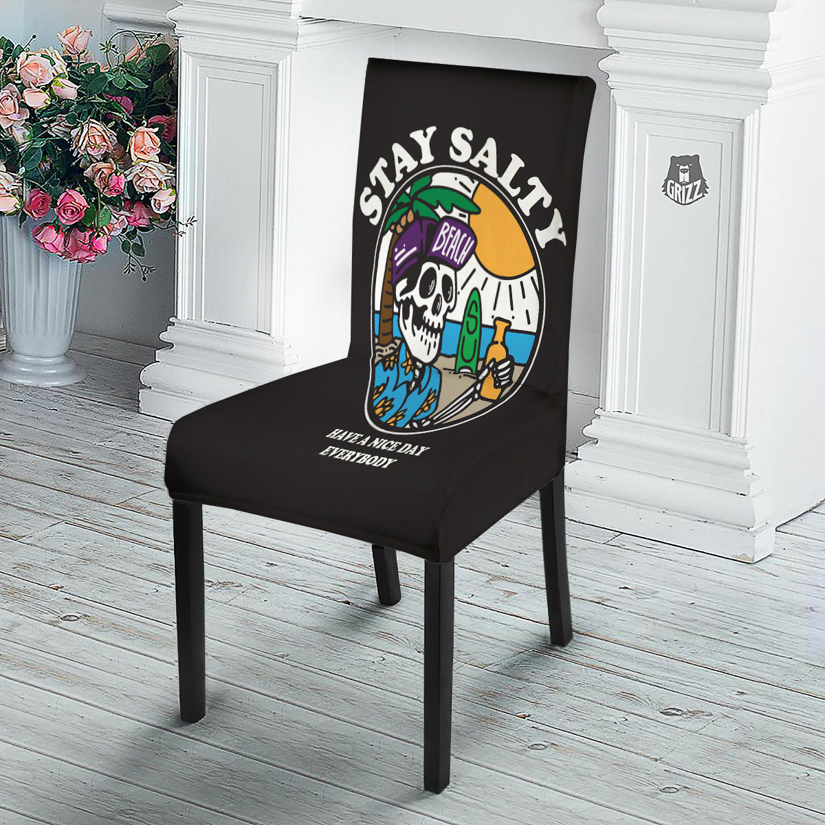 Skull Relax On Beach Print Dining Chair Slipcover-grizzshop