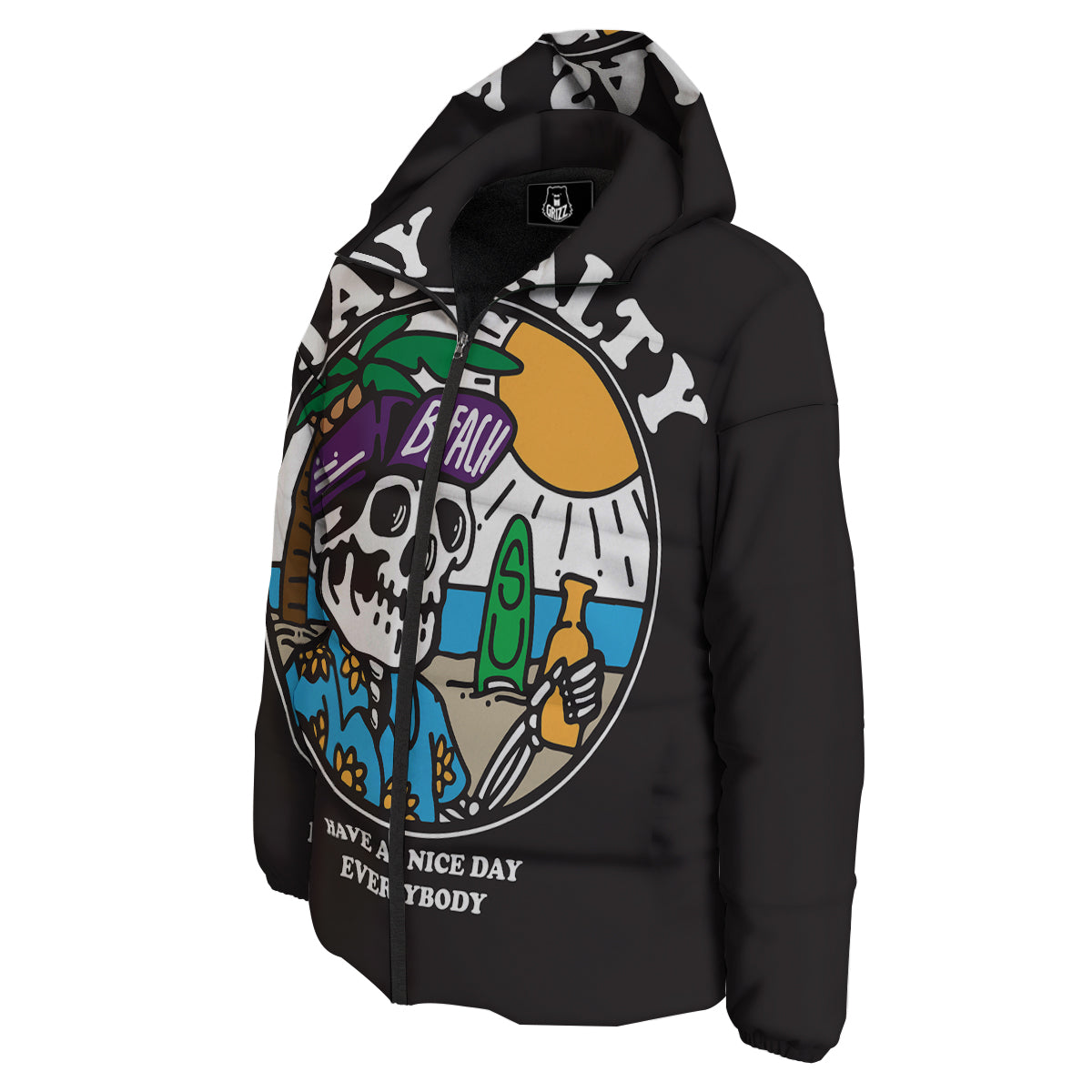 Skull Relax On Beach Print Down Jacket-grizzshop