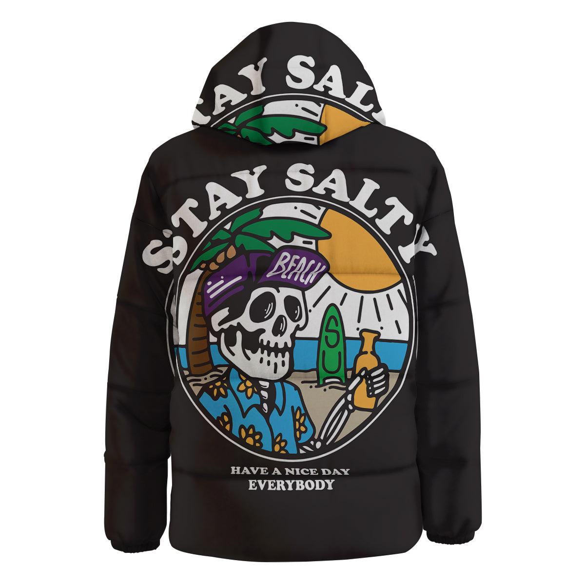 Skull Relax On Beach Print Down Jacket-grizzshop