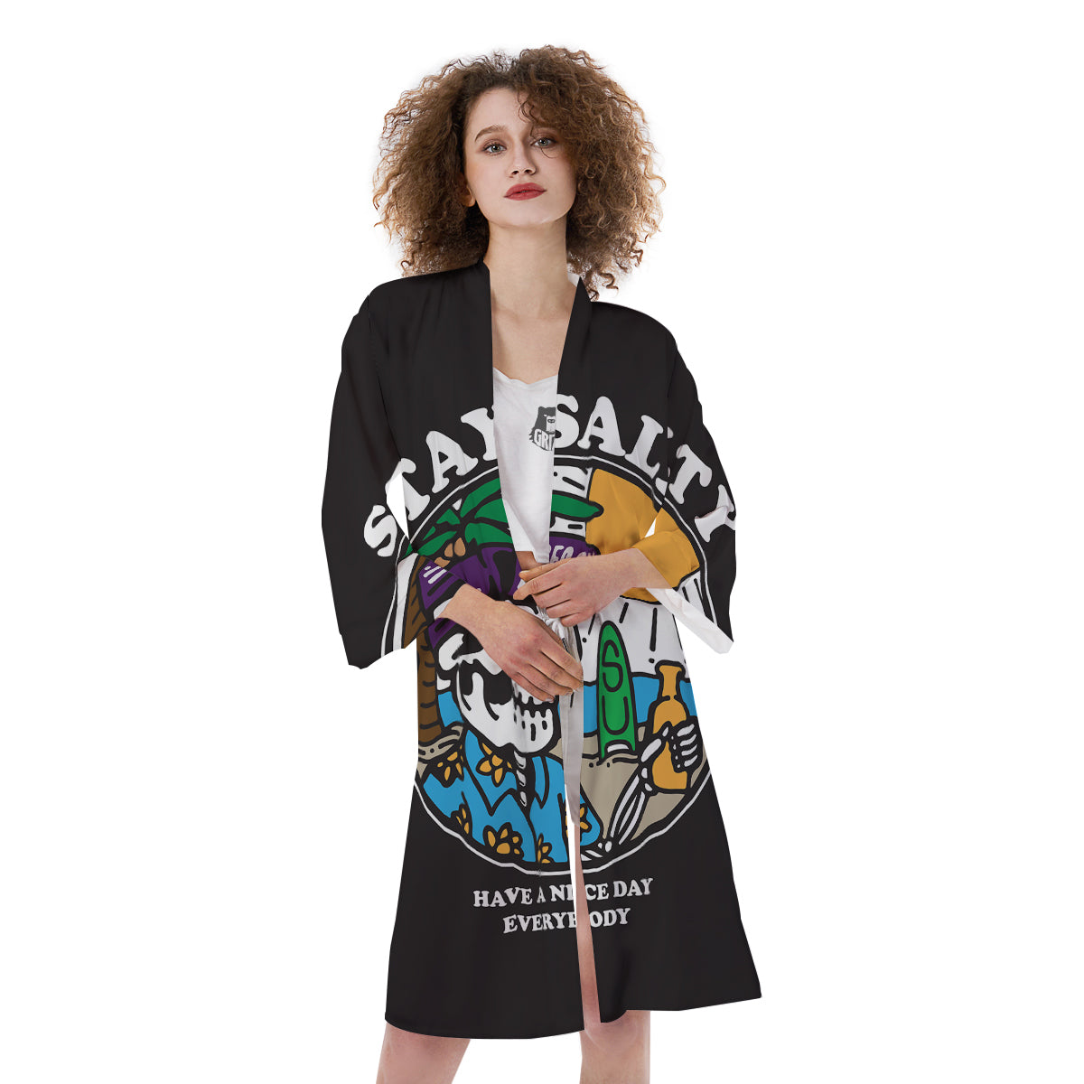Skull Relax On Beach Print Kimono-grizzshop