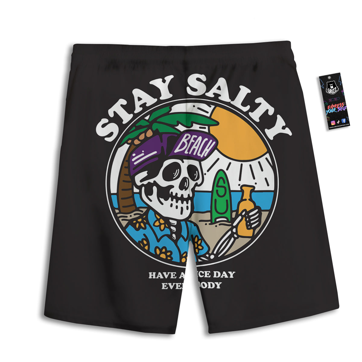 Skull Relax On Beach Print Men's Athletic Shorts