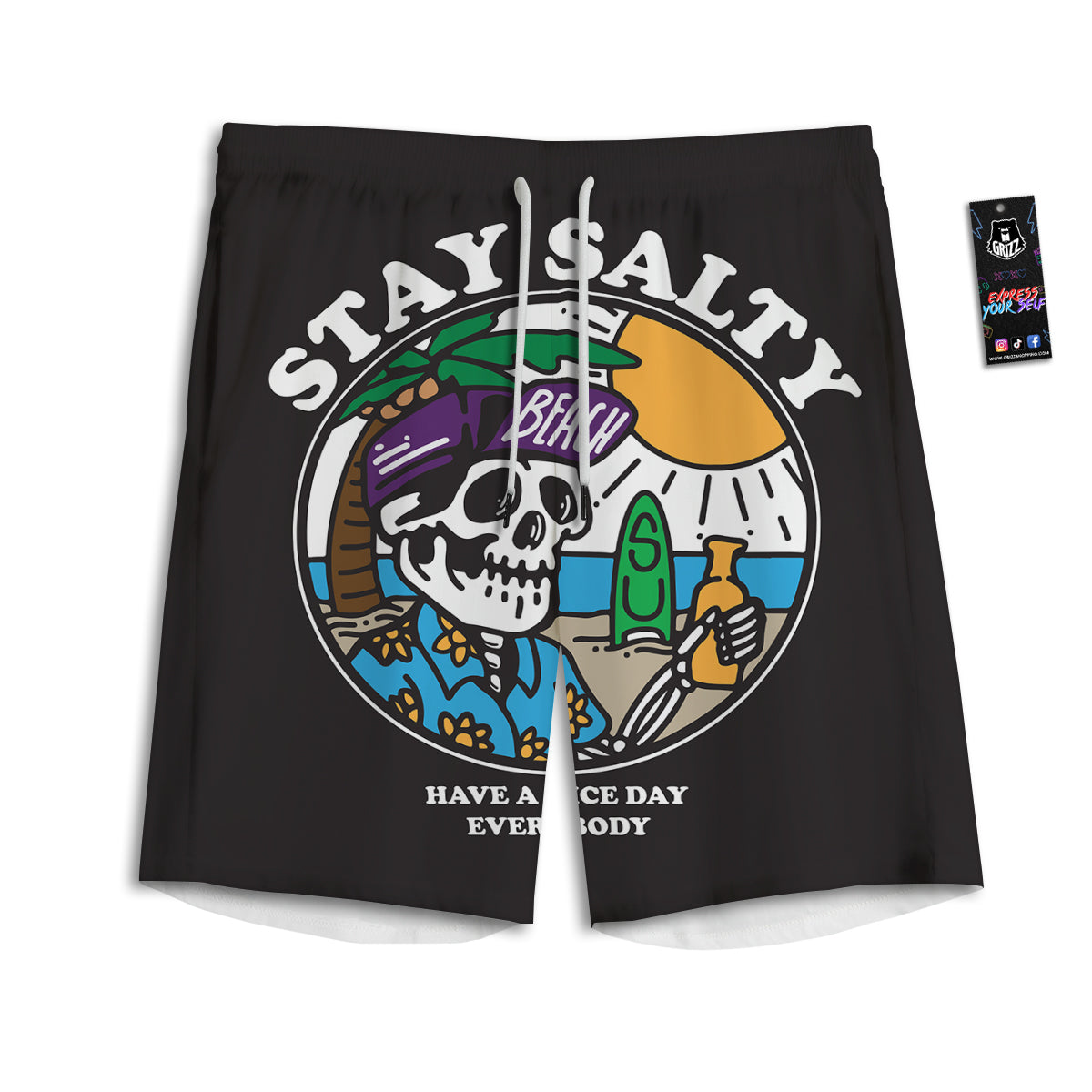 Skull Relax On Beach Print Men's Athletic Shorts