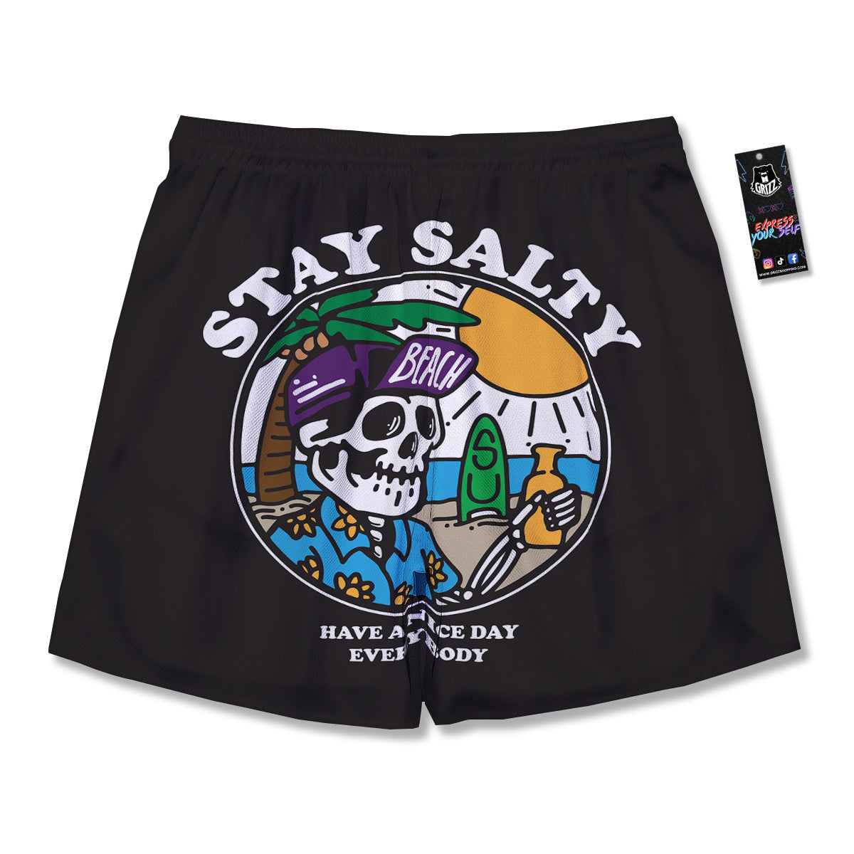 Skull Relax On Beach Print Men's Running Shorts-grizzshop