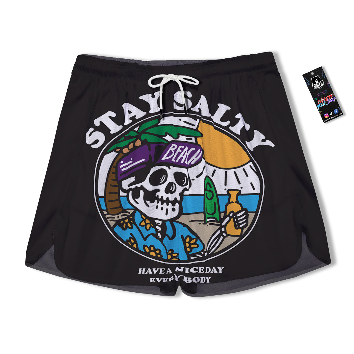 Skull Relax On Beach Print Men's Running Shorts-grizzshop