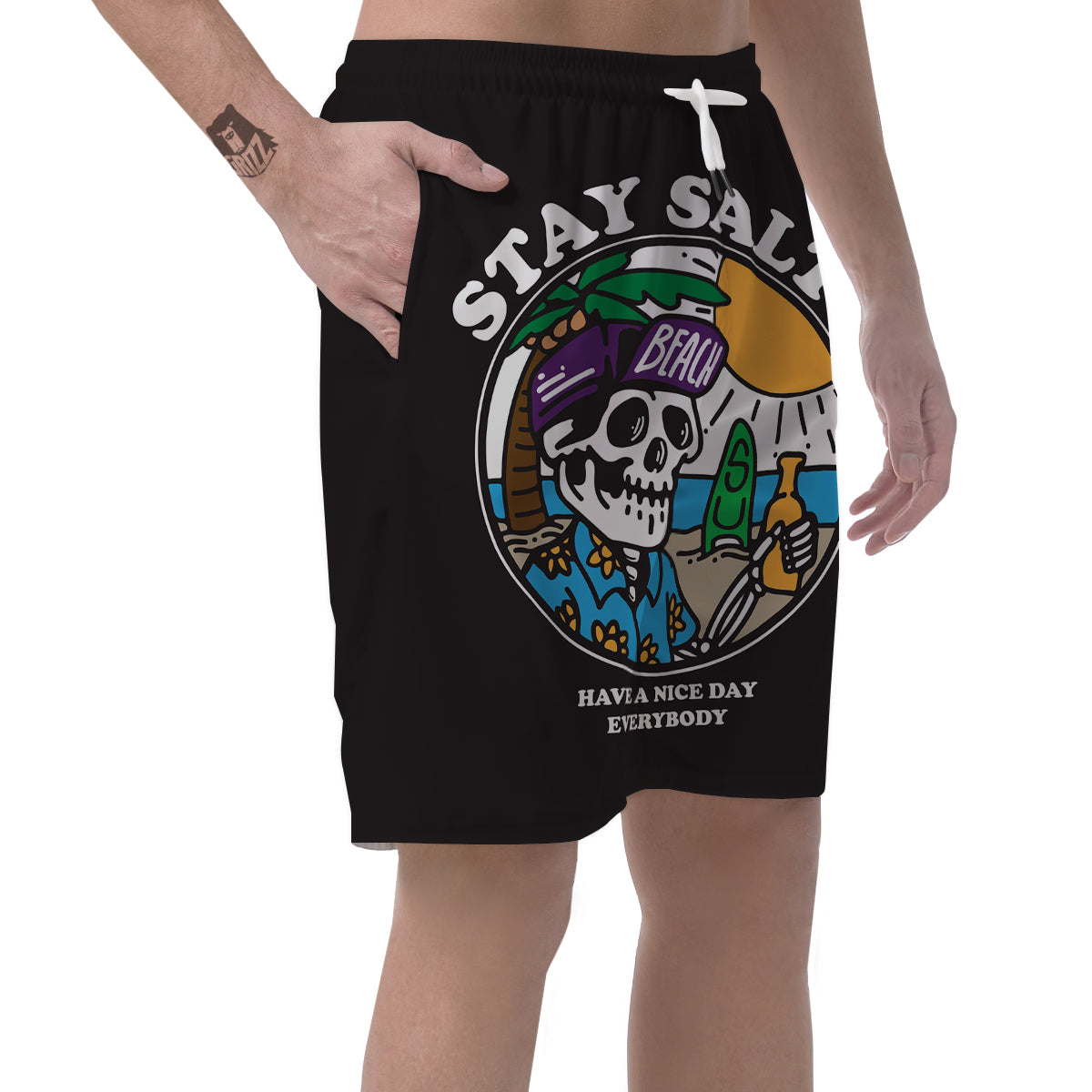 Skull Relax On Beach Print Men's Shorts-grizzshop