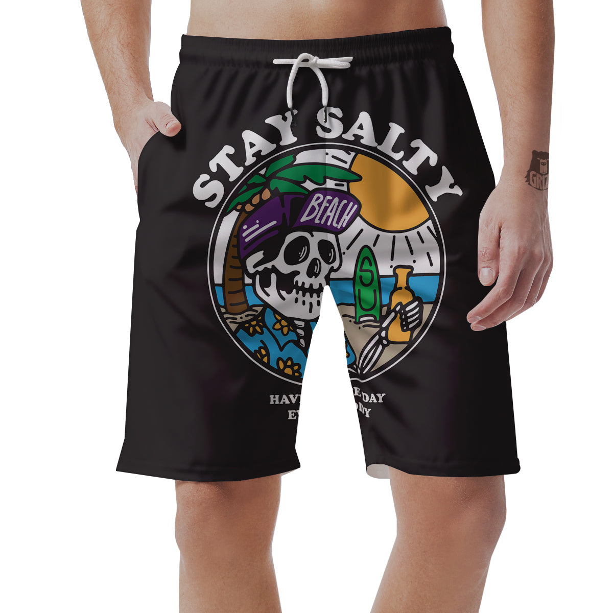 Skull Relax On Beach Print Men's Shorts-grizzshop