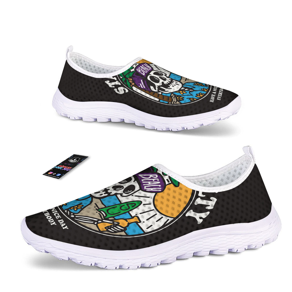 Skull Relax On Beach Print Nurse Shoes-grizzshop