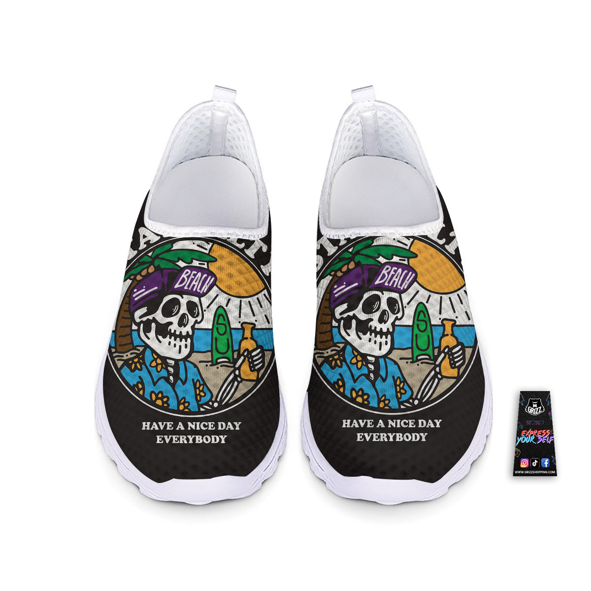 Skull Relax On Beach Print Nurse Shoes-grizzshop