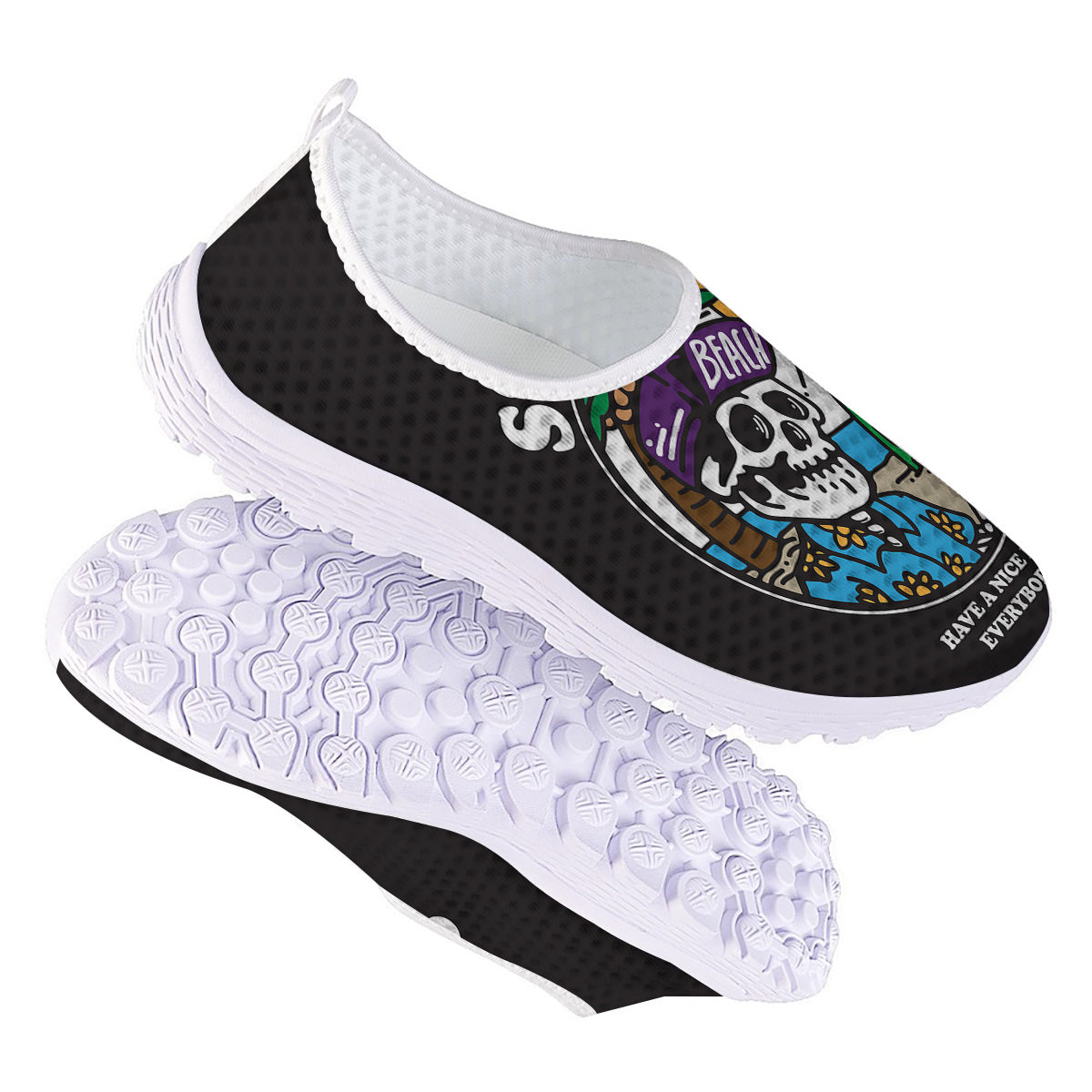 Skull Relax On Beach Print Nurse Shoes-grizzshop