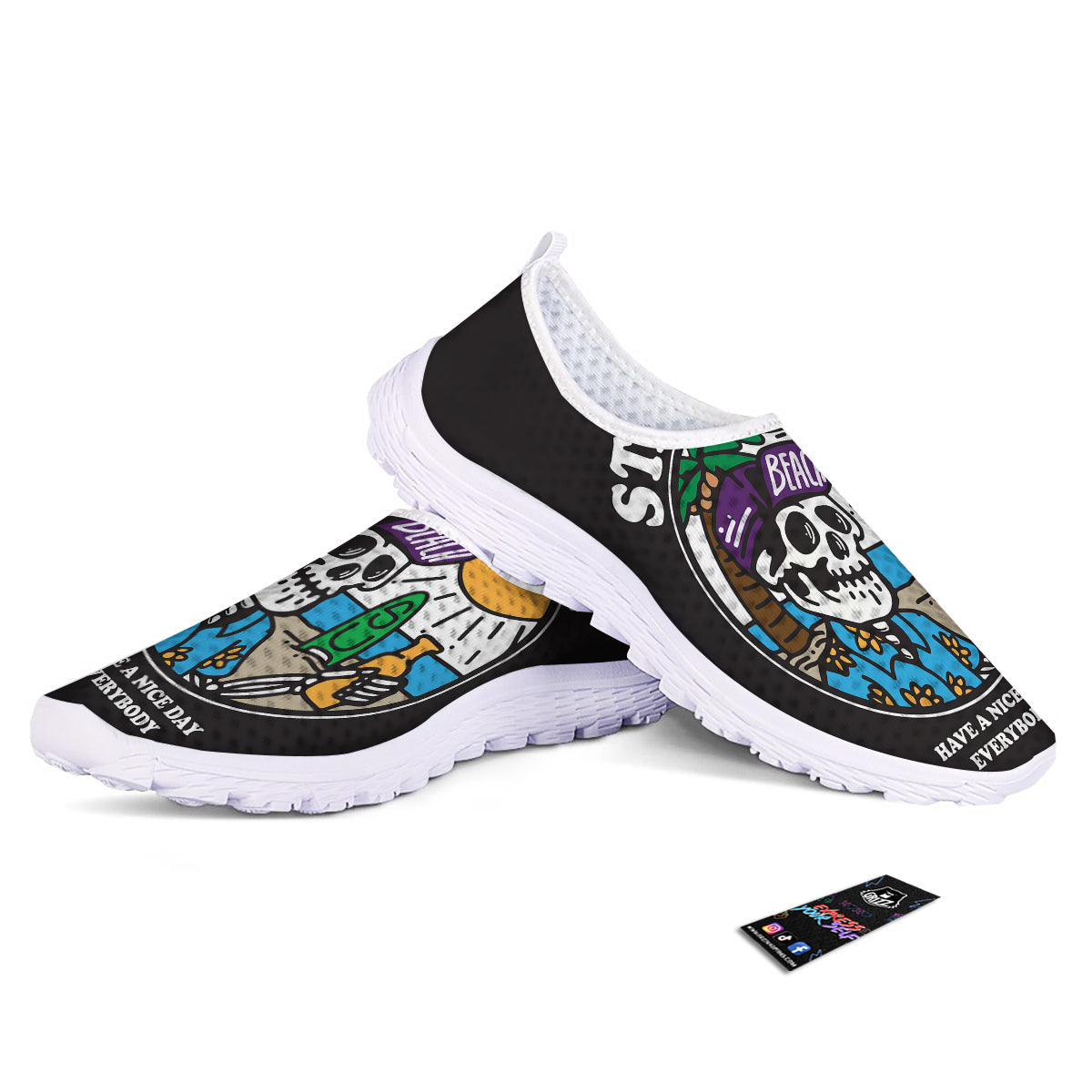 Skull Relax On Beach Print Nurse Shoes-grizzshop