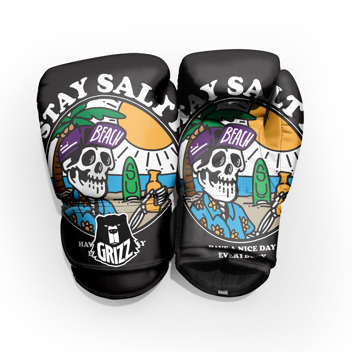 Skull Relax On Beach Print Pro Boxing Glove