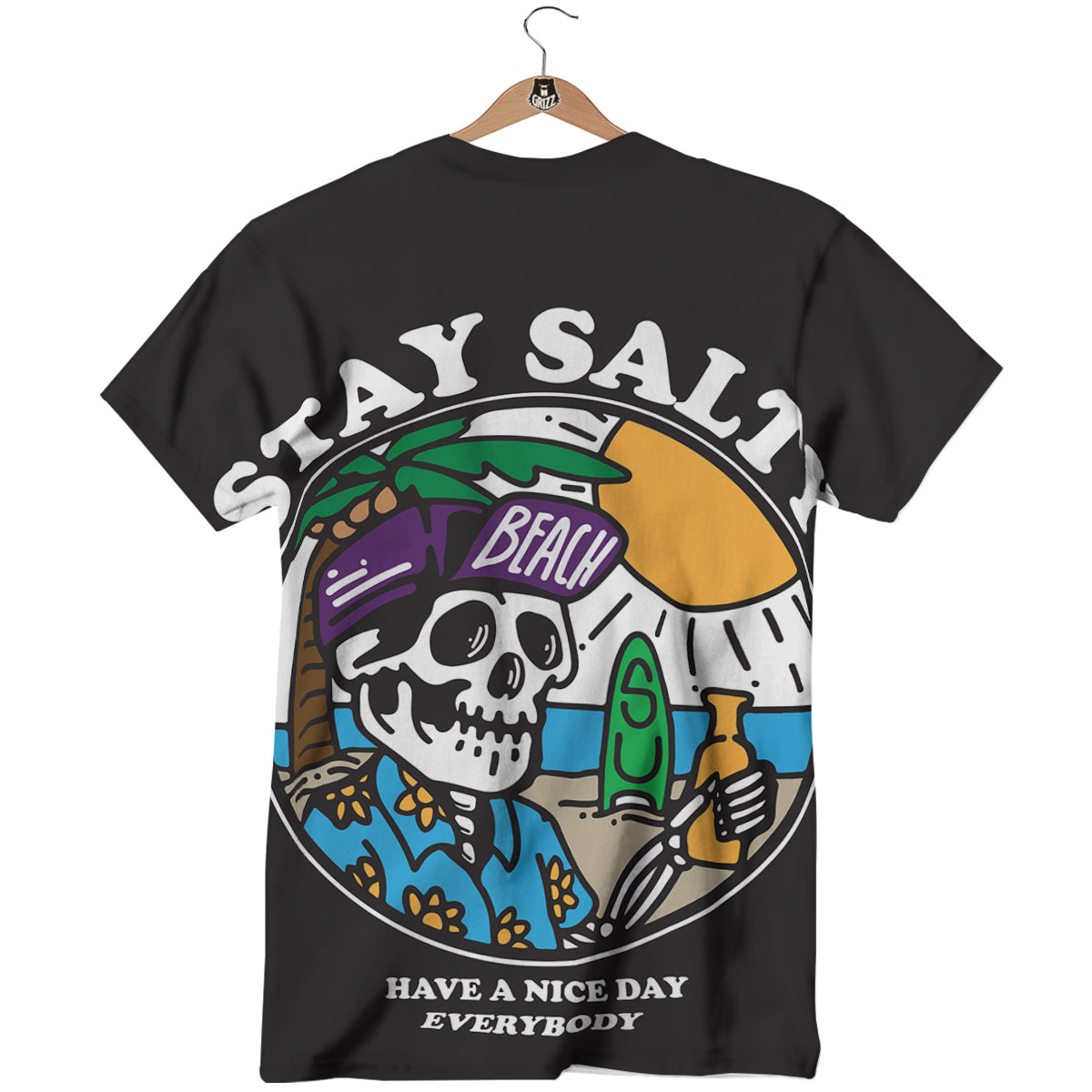 Skull Relax On Beach Print T-Shirt-grizzshop