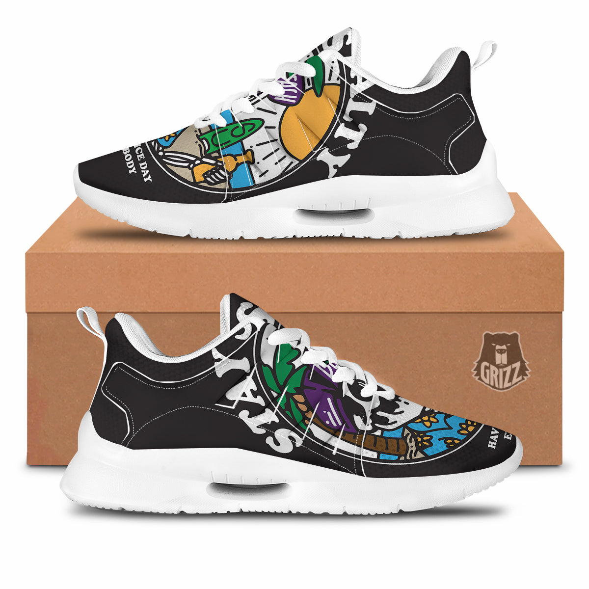 Skull Relax On Beach Print Tennis Shoes-grizzshop