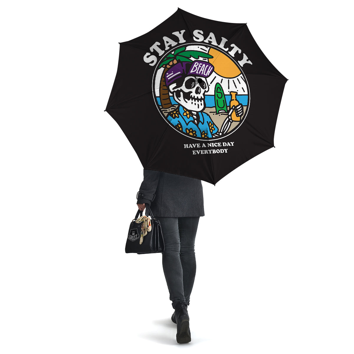 Skull Relax On Beach Print Umbrella-grizzshop