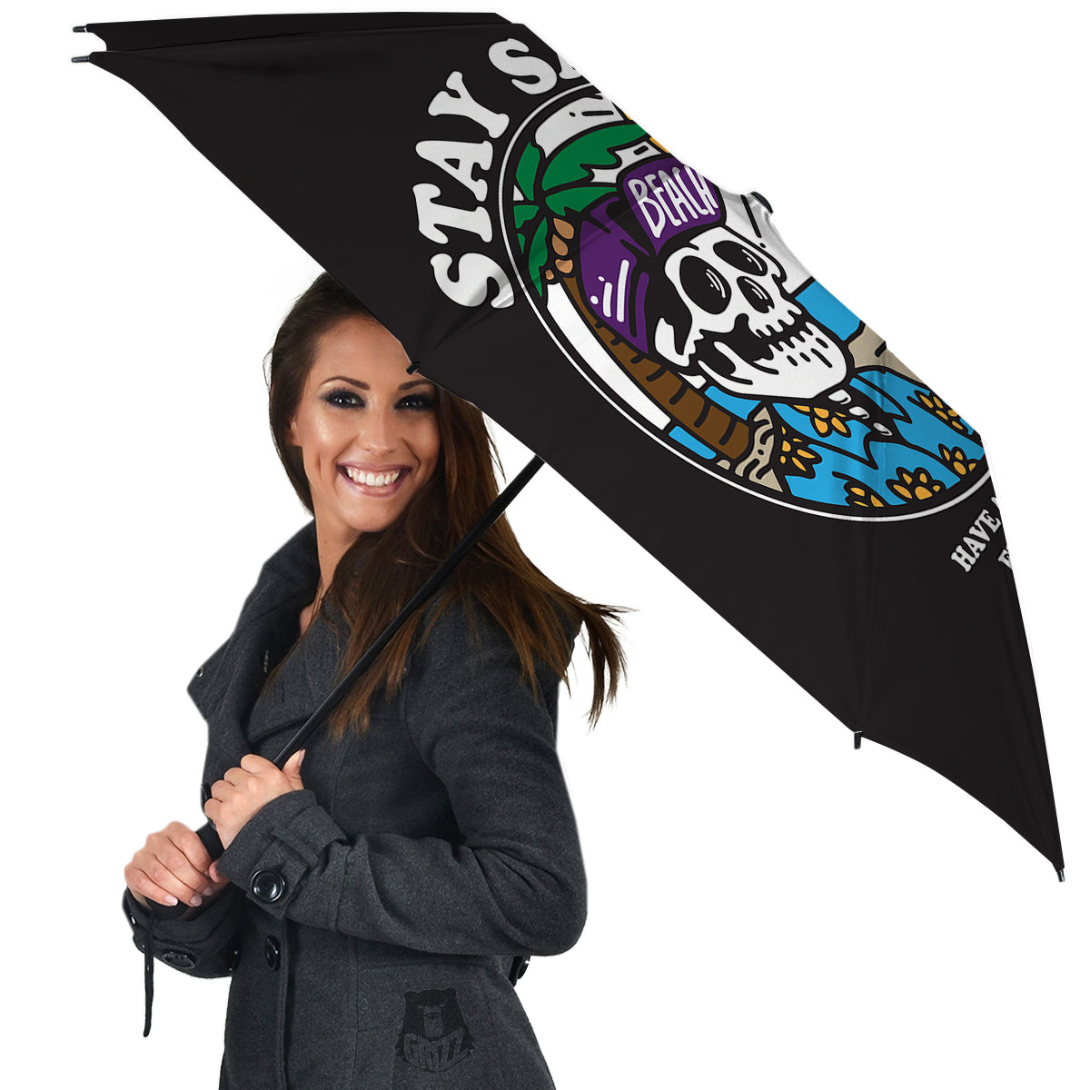 Skull Relax On Beach Print Umbrella-grizzshop