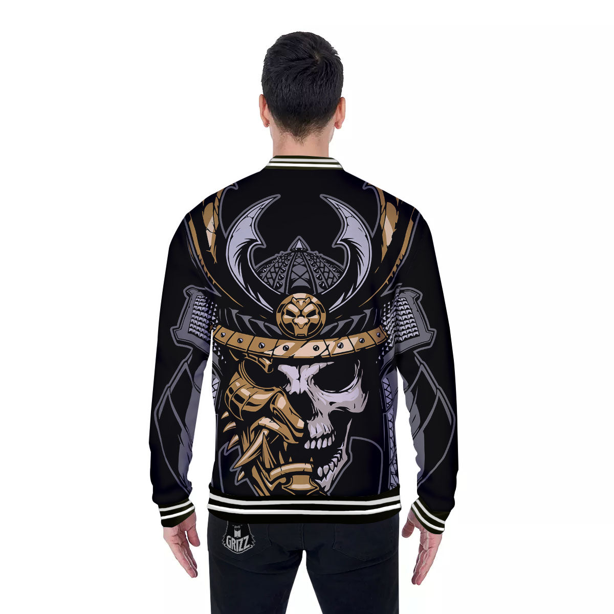 Skull Samurai Warrior Print Baseball Jacket-grizzshop