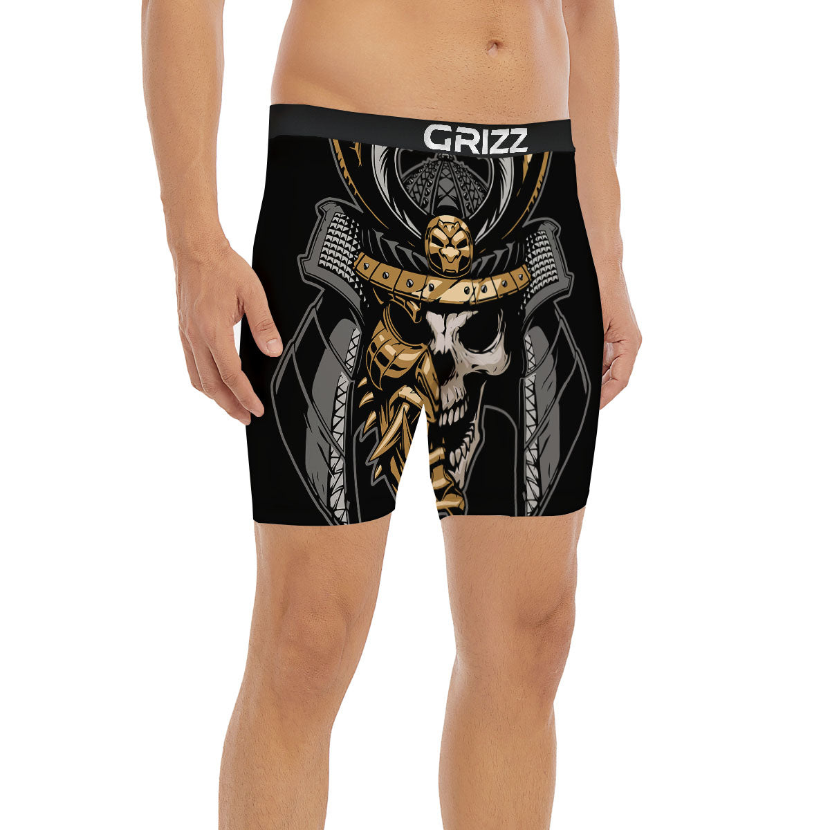 Skull Samurai Warrior Print Boxer Briefs-grizzshop