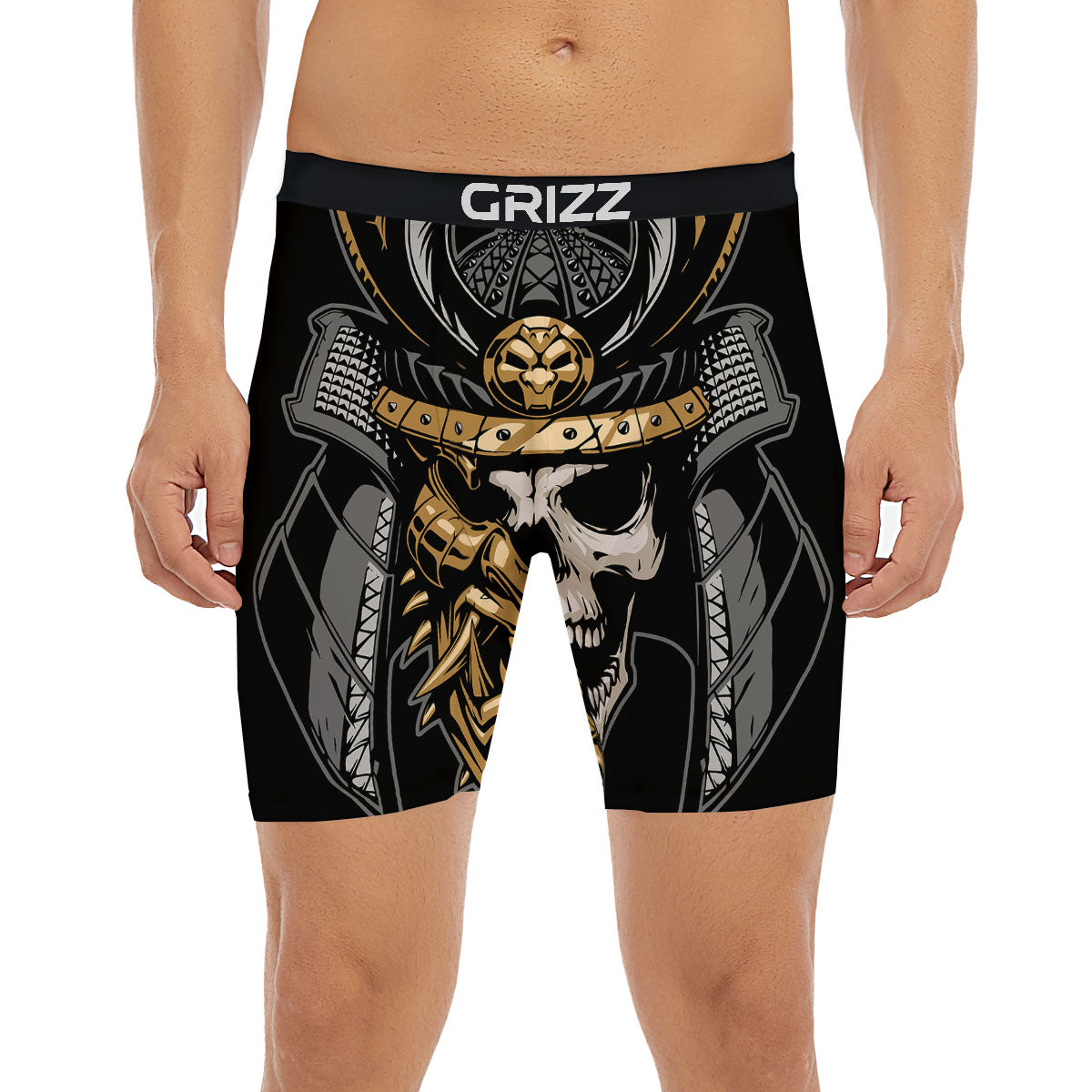 Skull Samurai Warrior Print Boxer Briefs-grizzshop