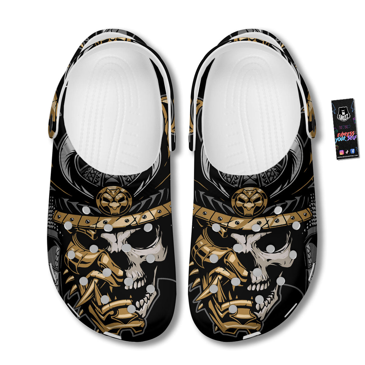 Skull Samurai Warrior Print Clog-grizzshop