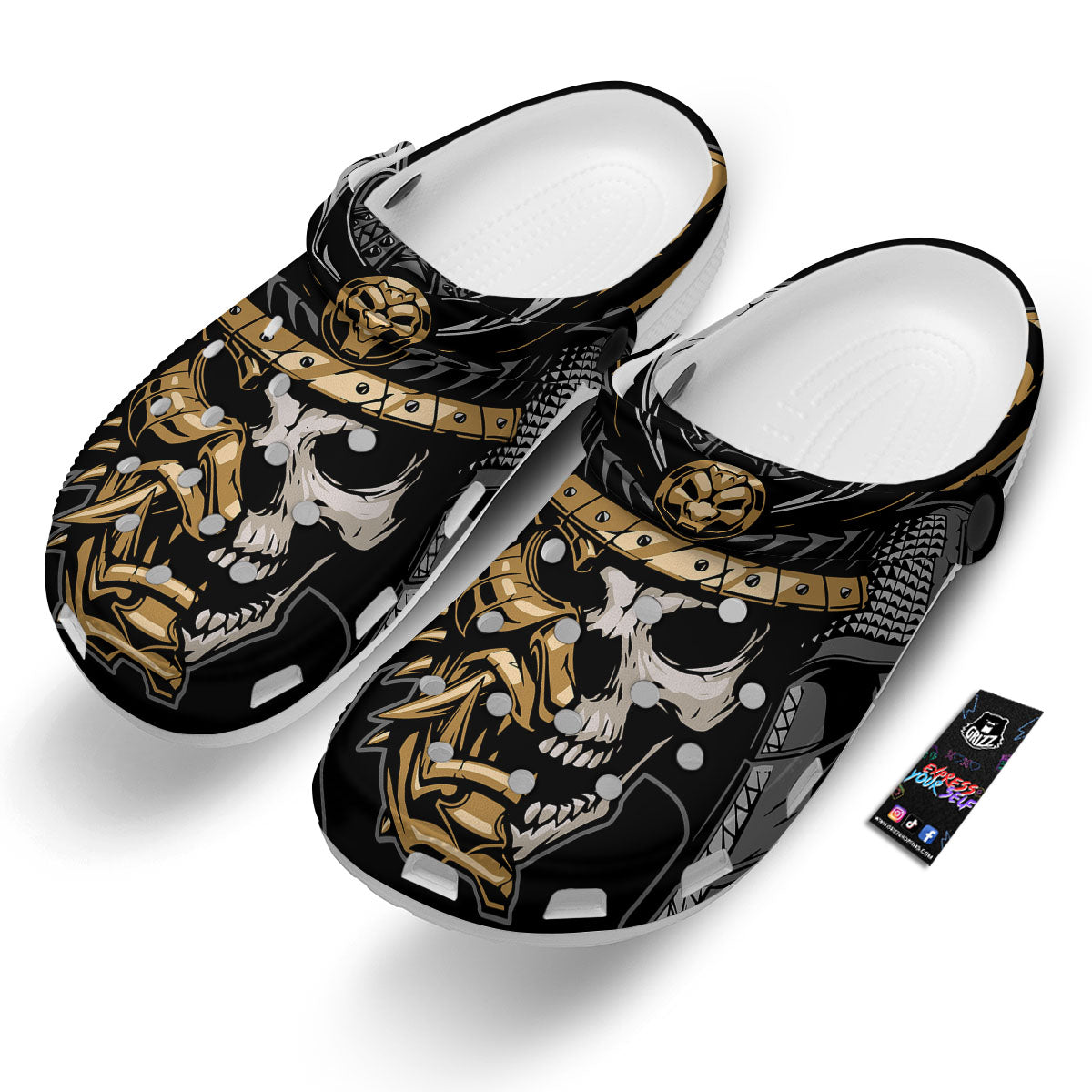 Skull Samurai Warrior Print Clog-grizzshop