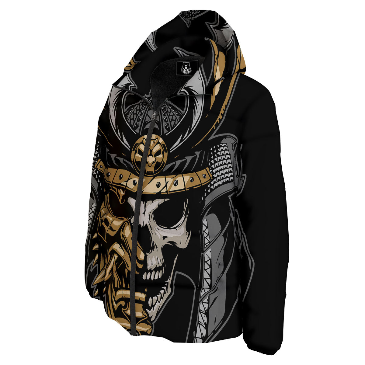 Skull Samurai Warrior Print Down Jacket-grizzshop