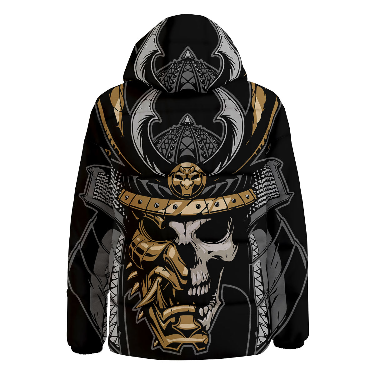 Skull Samurai Warrior Print Down Jacket-grizzshop