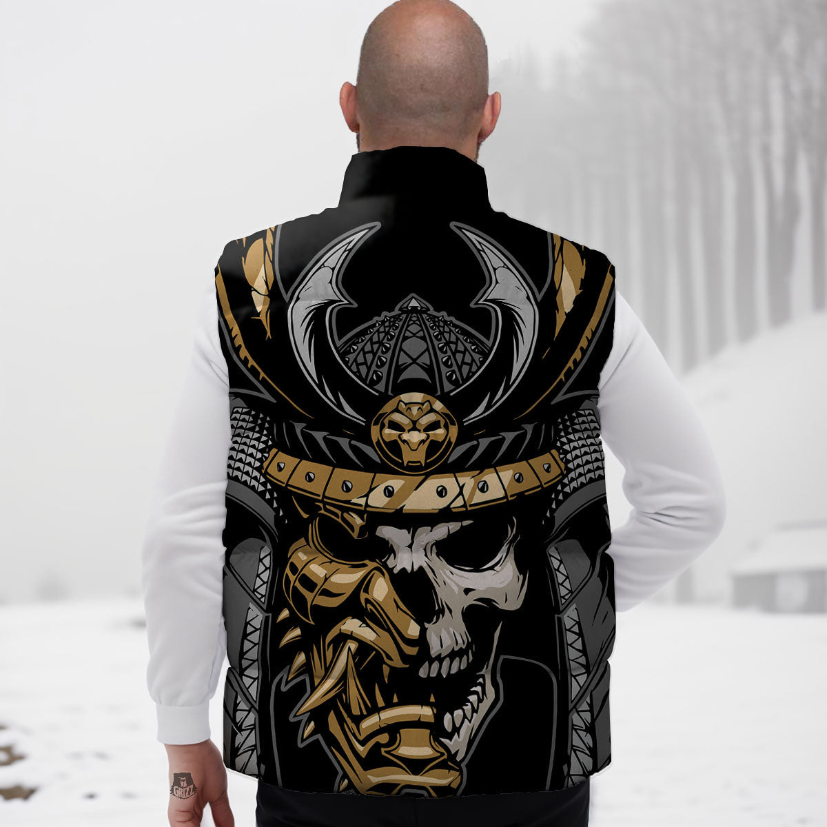 Skull Samurai Warrior Print Down Vest