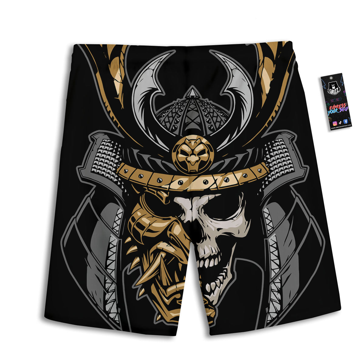 Skull Samurai Warrior Print Men's Athletic Shorts