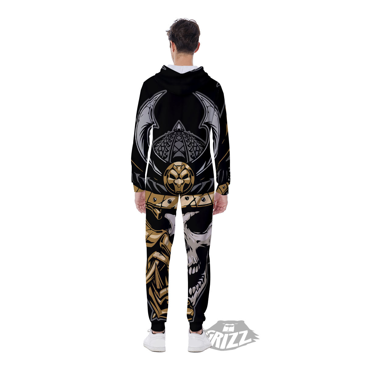 Skull Samurai Warrior Print Men's Jumpsuit-grizzshop