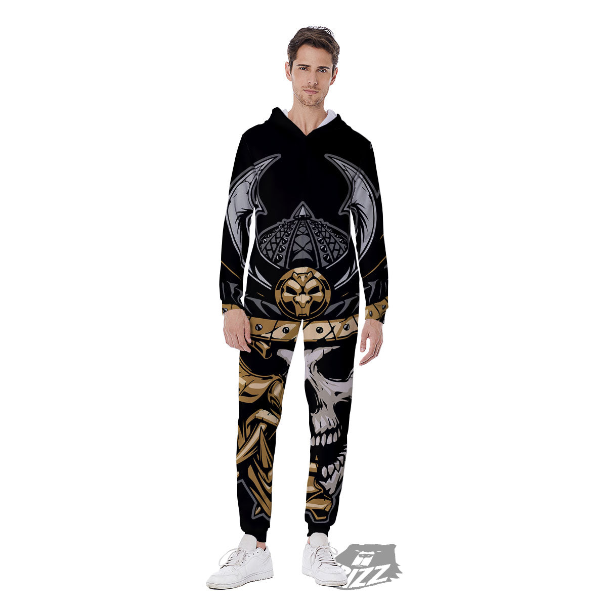 Skull Samurai Warrior Print Men's Jumpsuit-grizzshop