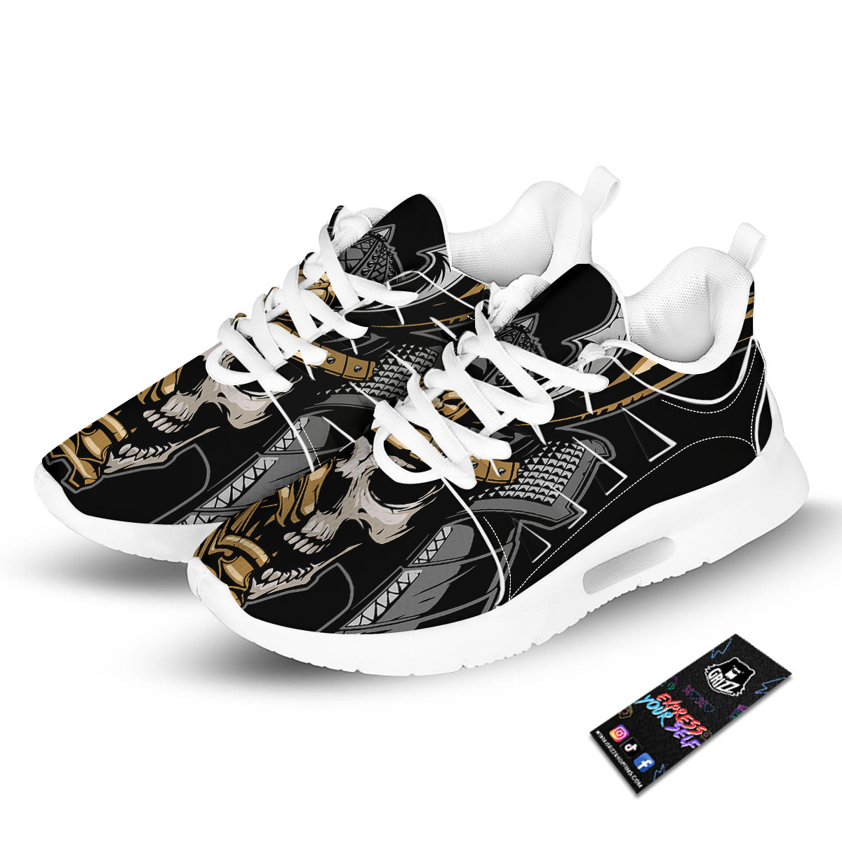 Skull Samurai Warrior Print Tennis Shoes-grizzshop