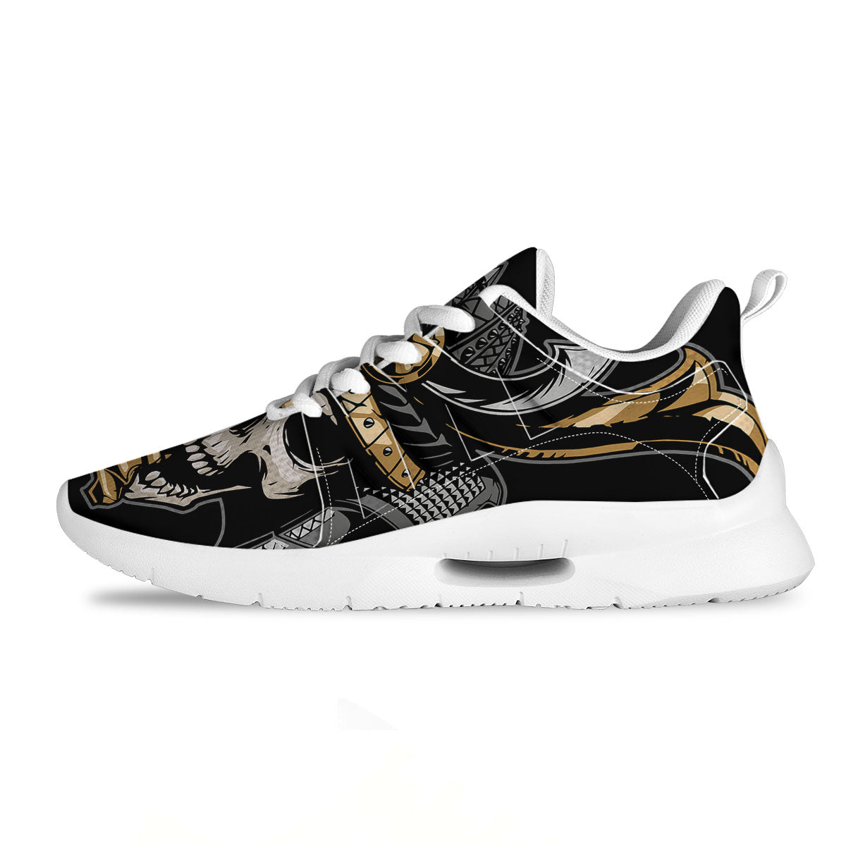 Skull Samurai Warrior Print Tennis Shoes-grizzshop