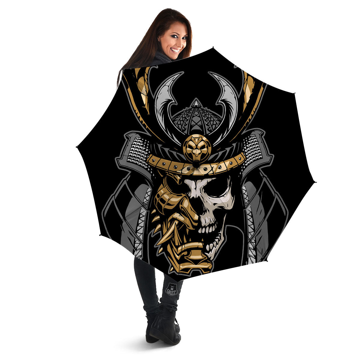 Skull Samurai Warrior Print Umbrella-grizzshop