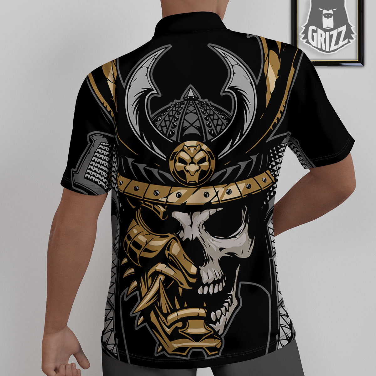 Skull Samurai Warrior Print Untucked Shirts-grizzshop