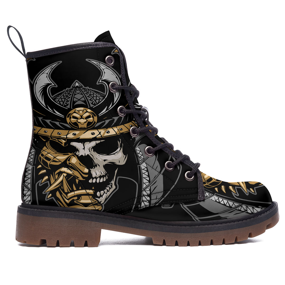Skull Samurai Warrior Print Work Boots-grizzshop