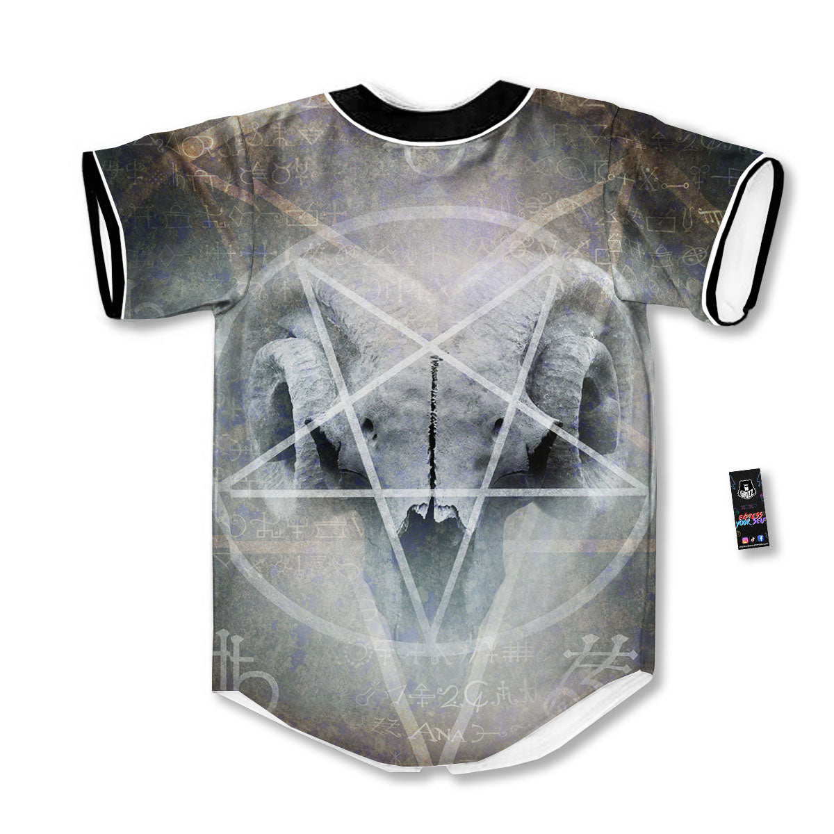 Skull Satanic Pentagram Print Baseball Jersey-grizzshop