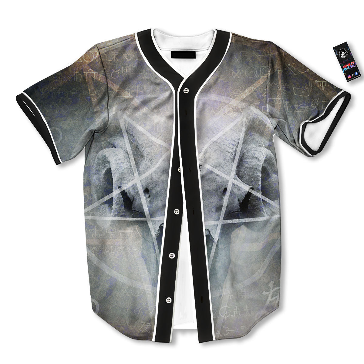Skull Satanic Pentagram Print Baseball Jersey-grizzshop