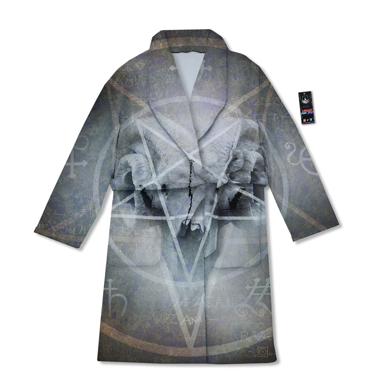 Skull Satanic Pentagram Print Bathrobe-grizzshop