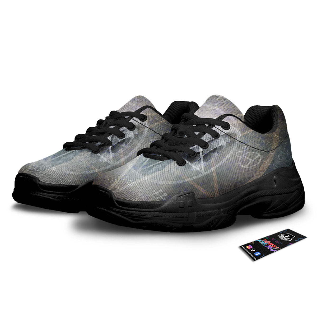 Skull Satanic Pentagram Print Black Chunky Shoes-grizzshop
