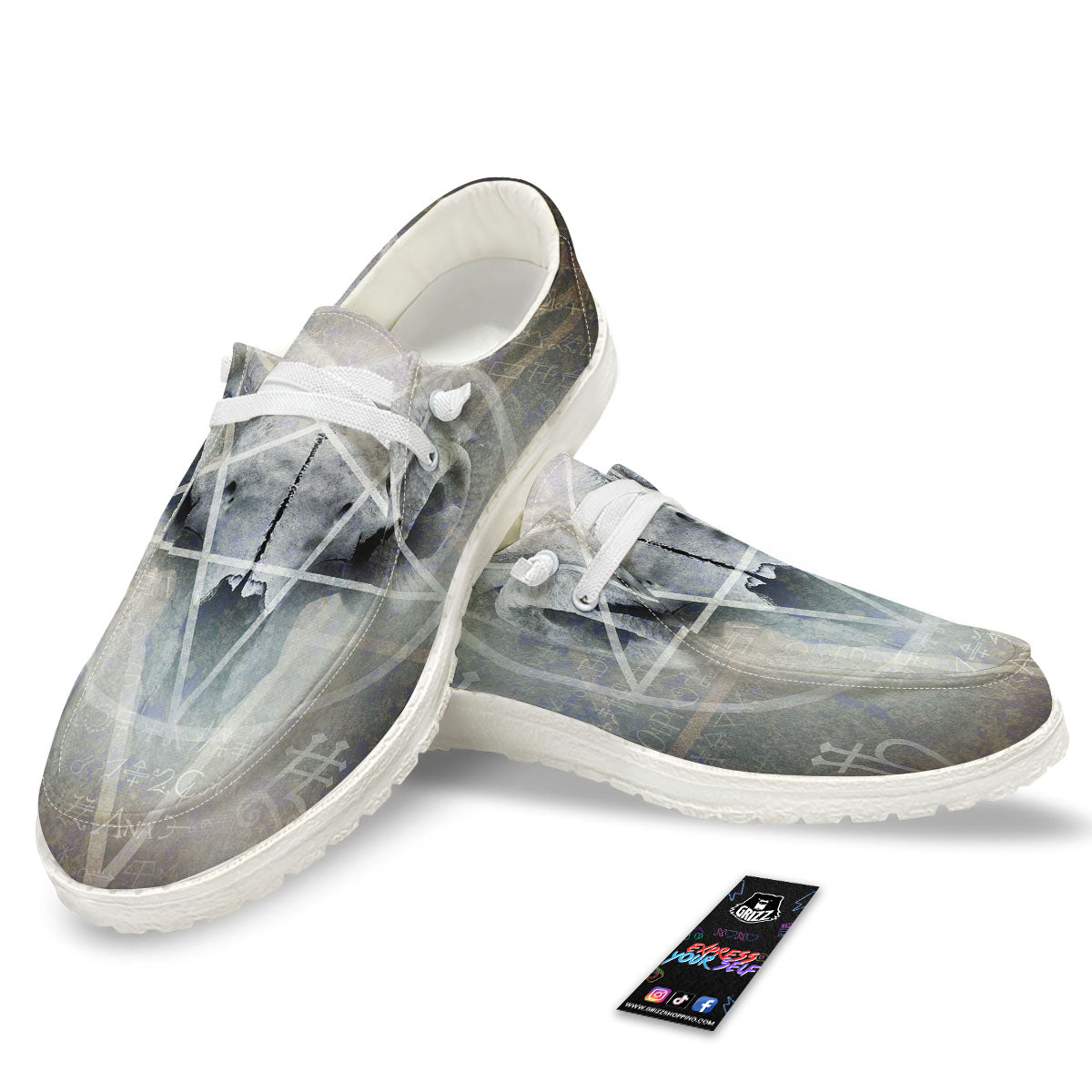 Skull Satanic Pentagram Print Black Loafers-grizzshop