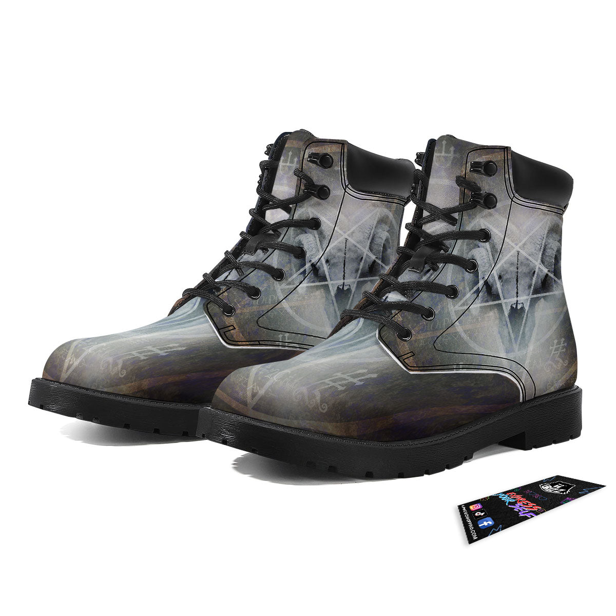 Skull Satanic Pentagram Print Boots-grizzshop