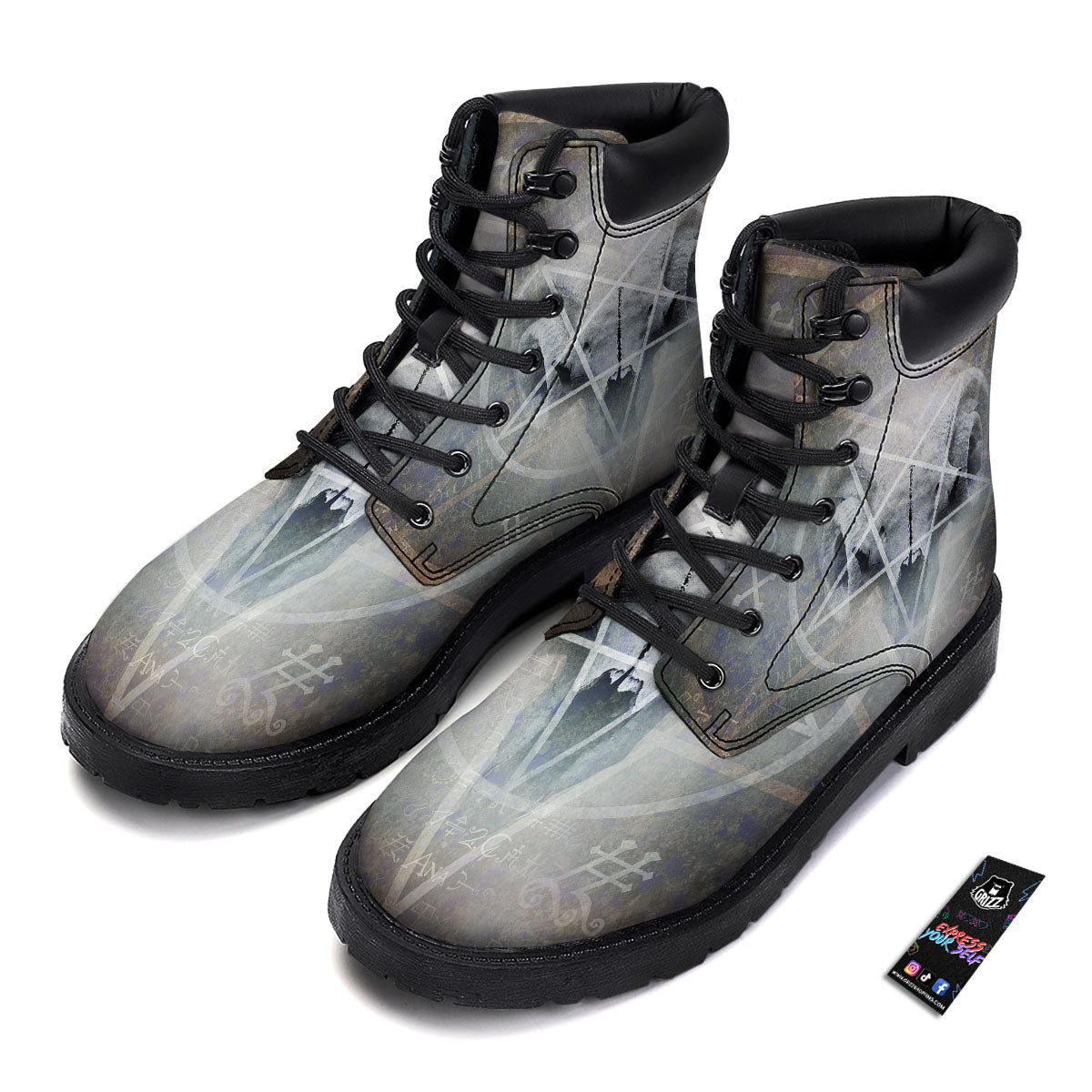 Skull Satanic Pentagram Print Boots-grizzshop