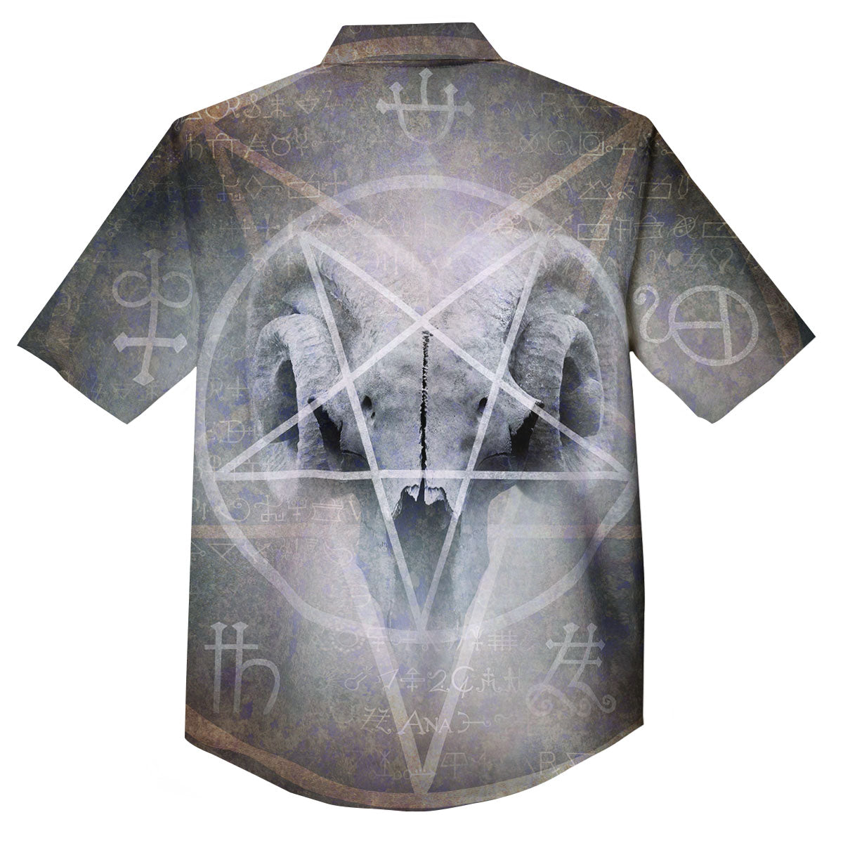 Skull Satanic Pentagram Print Button Up Shirt-grizzshop