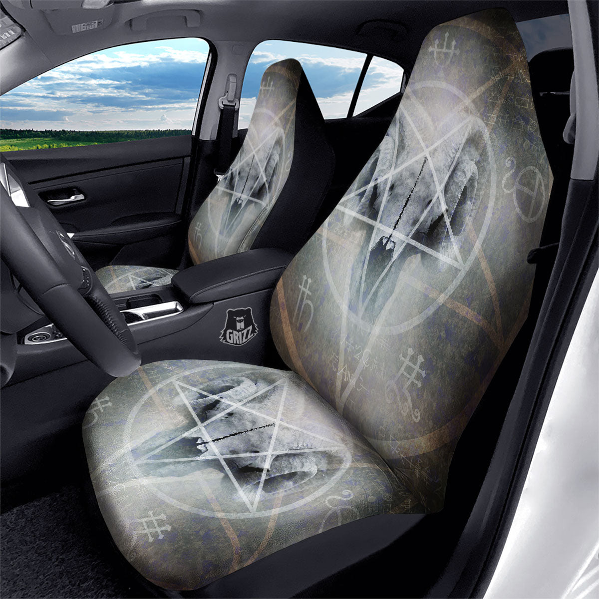 Skull Satanic Pentagram Print Car Seat Covers-grizzshop