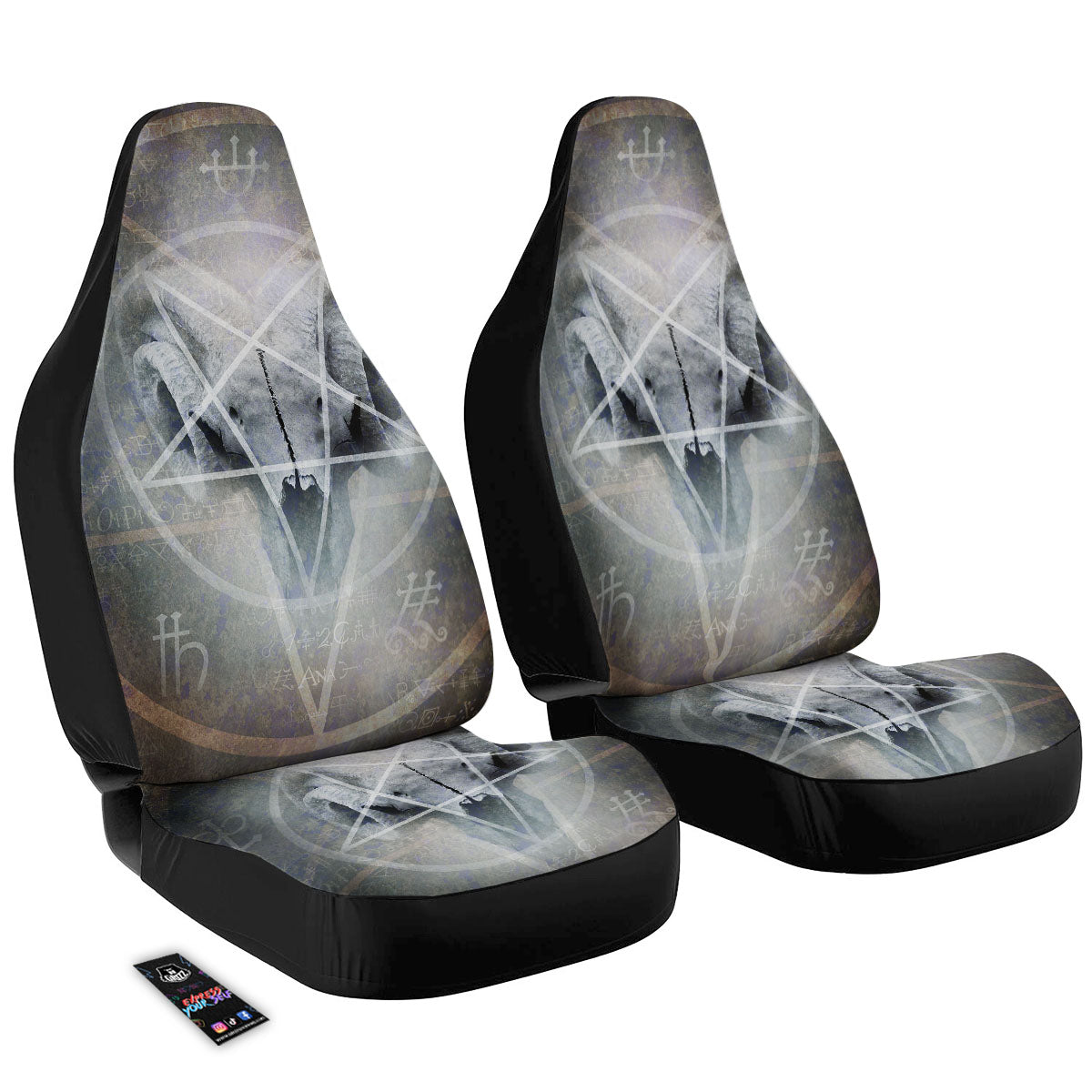 Skull Satanic Pentagram Print Car Seat Covers-grizzshop